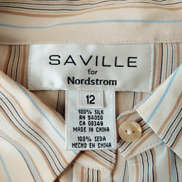 Saville for Nordstrom 100% Silk Striped Button-down Dress Shirt Sz 12 - Picture 9 of 10
